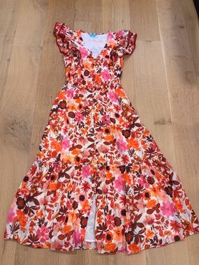 Draper James Floral Ruffle Sleeve Midi Dress XS